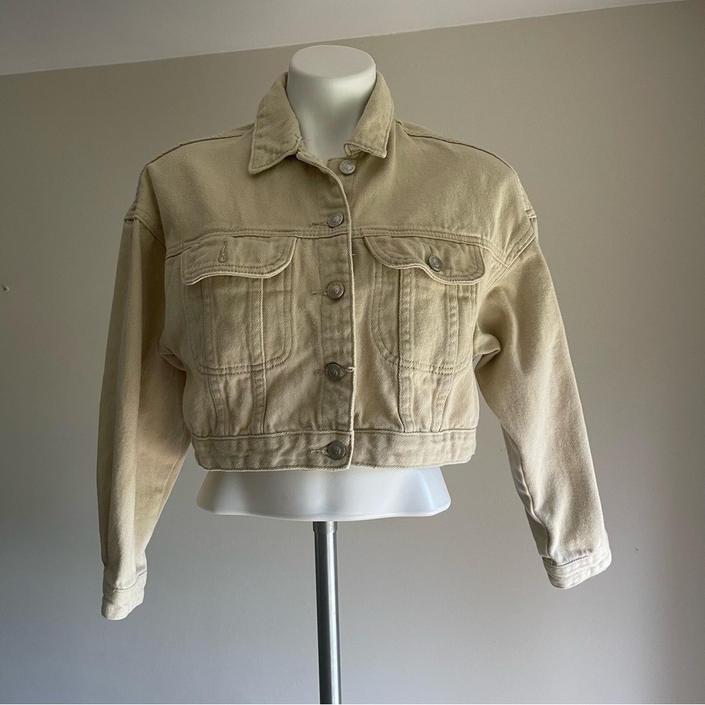 Princess Polly Women's CroppedCream Denim Jacket